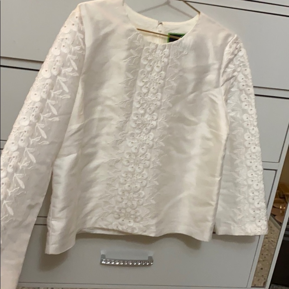 C. Wonder Ivory 3/4 Sleeve Embroidered Blouse